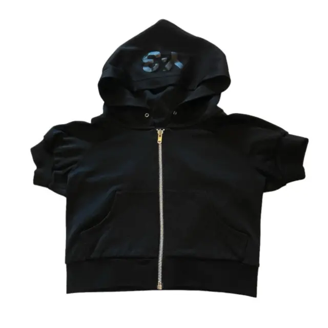 Adidas Y-3 Yohji Yamamoto Cropped Zip Hoodie Short Sleeve Pockets Black Medium