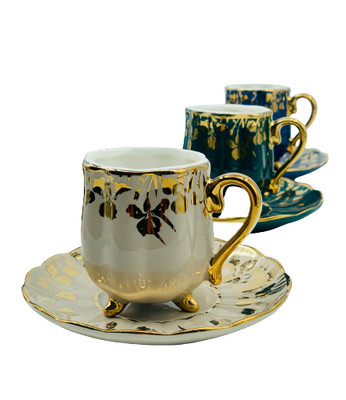 Set da caffè turco in rame formato da tazzina ottomana per espresso e piattino oro 