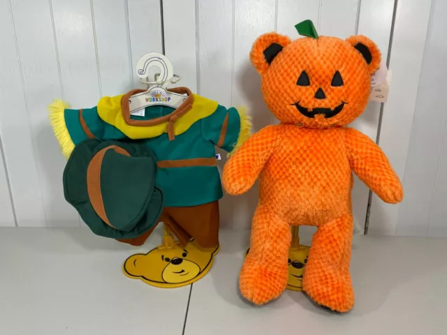 🎃 NEW Build a Bear Halloween Pumpkin Plush 17" w/ Scarecrow Costume 🎃 Glows