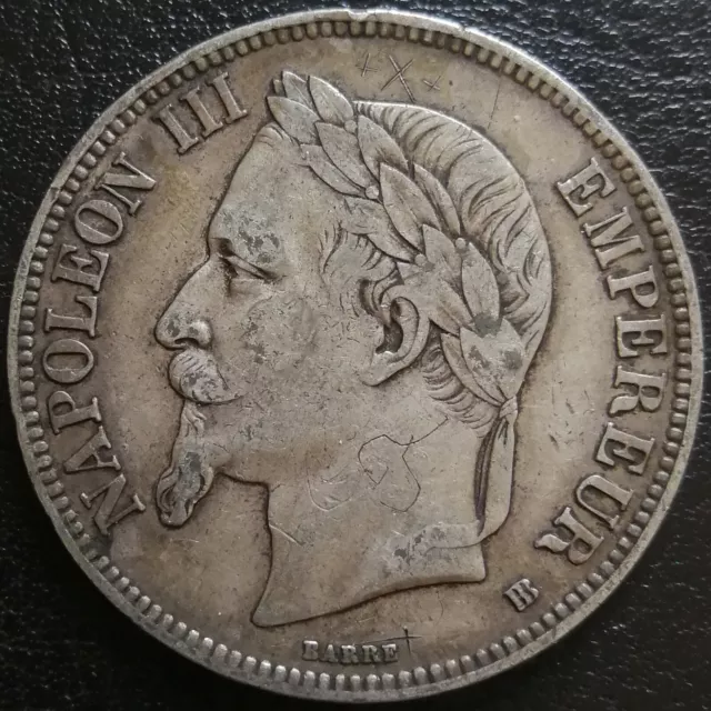 FRANCE Empire MONNAIE 5 francs NAPOLÉON III 1868 BB STRASBOURG écu ARGENT TTB