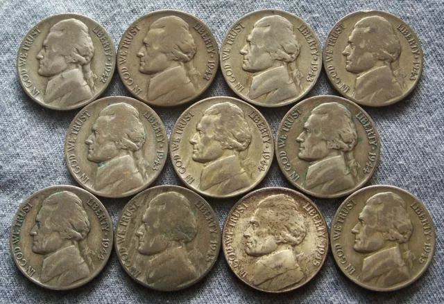 1942 to 1945 Complete 11 Coin War Nickel Collection Jefferson  11 Silver  #M8