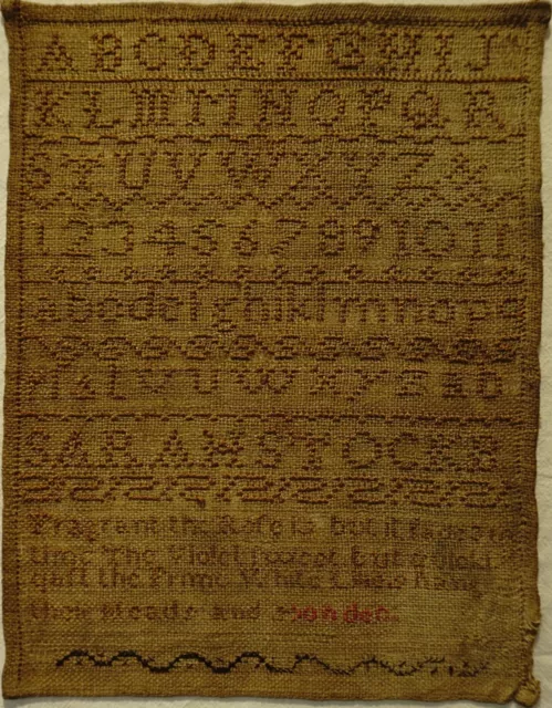 SMALL EARLY 19TH CENTURY ALPHABET & VERSE SAMPLER BY SARAH STOCKBURN? -  c.1835