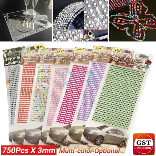 504-1040pcs 3mm Arcylic Rhinestone Gems Self Adhesive Sticker on Crystals