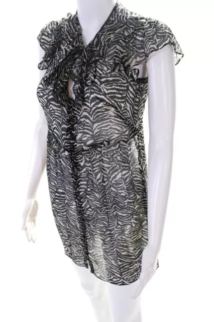 Nanette Lepore Womens Short Sleeve Zebra Print Sheer White Day Dress Size 2 2