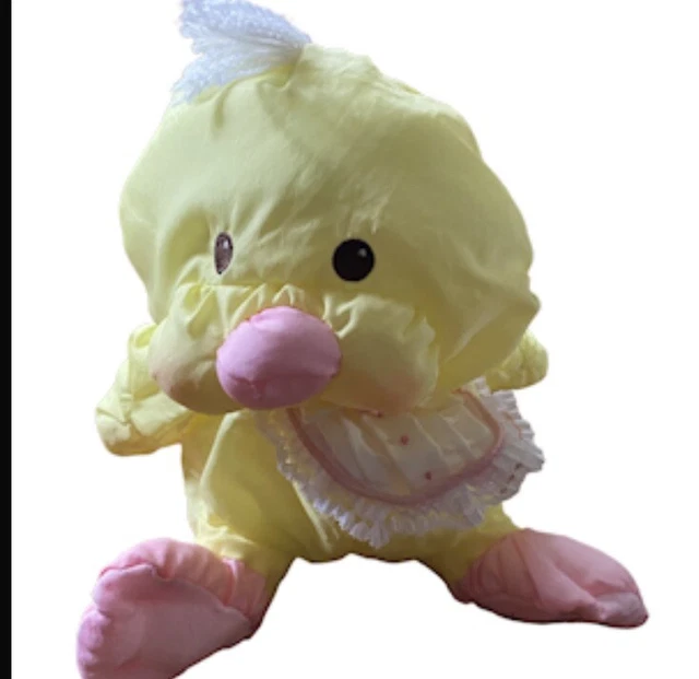 Fisher Price Puffalump Yellow Chick Plush Duck Bib 10" Nylon Vintage 1986