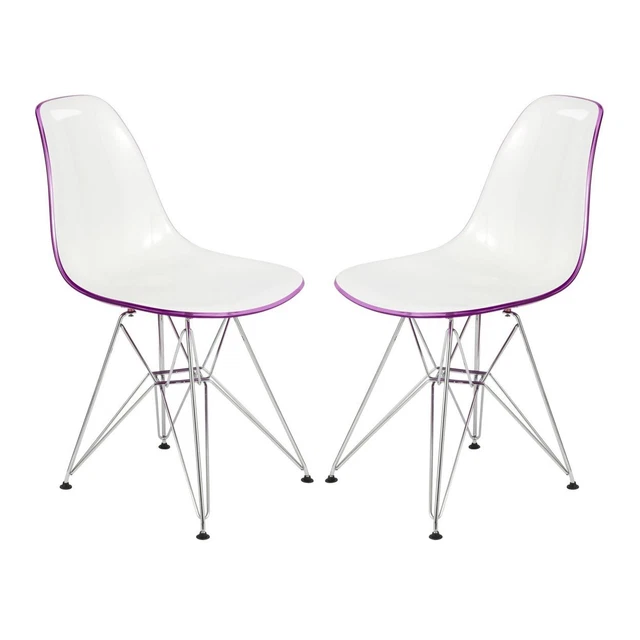 Cresco Molded 2-Tone Eiffel Side Chair, Set Of 2 - White Purple