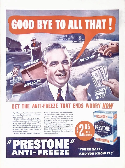 Vintage Print Ad 1940 Prestone Anti-Freeze Eveready "You're Safe You Know It"