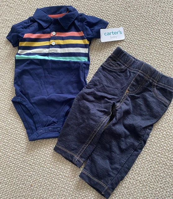 Carters baby boy polo shirt pants blue 9m 9 months outfit set NWT New