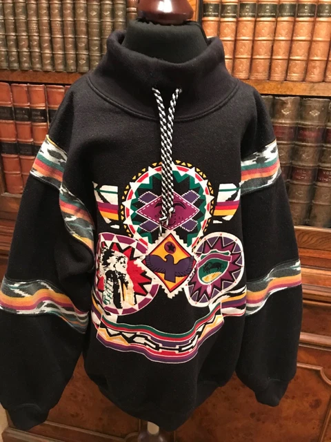 Felpa vintage anni '80 bambini nera rosso indiano design a imbuto - età 8-10 anni