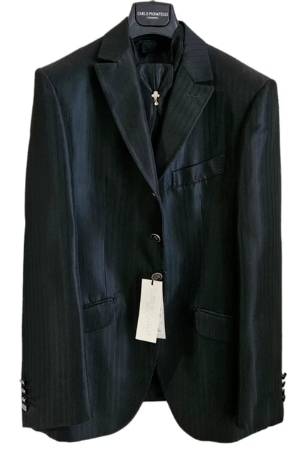 Abito Vestito Uomo Cerimonia Sposo Con Gilet e Cravatta Carlo Pignatelli Nero 50