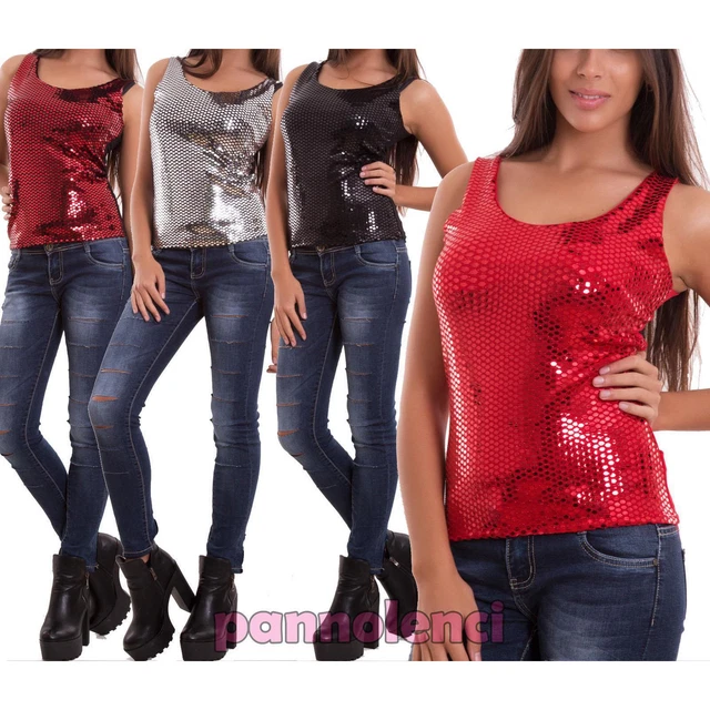 Canotta Donna Fluorescente Con Bordi In Pizzo - Top Estivo Leggero, Nuova Con Etichette