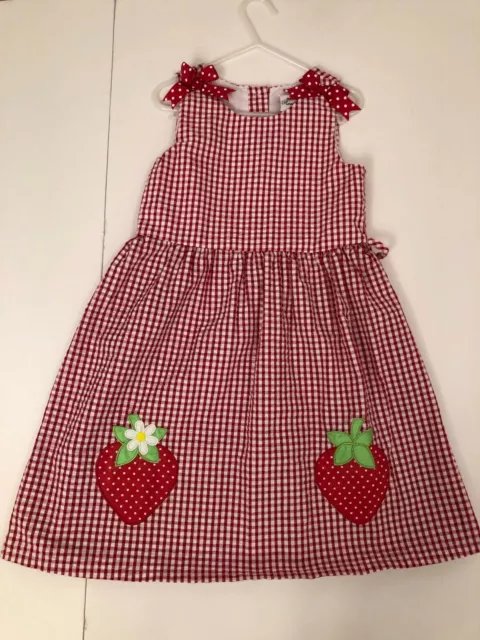 Rare Editions Little Girls red & white Checked seersucker Dress Size 6X