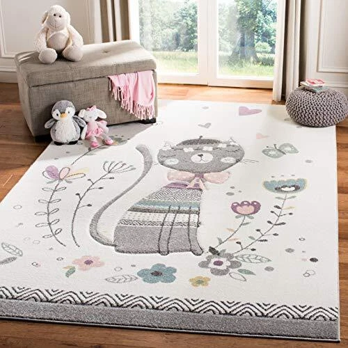 Safavieh Carousel Collection 4' Square Ivory/Pink CRK187A Parisian Floral Cat...