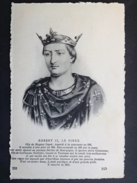 cpa GRAVURE Papier Vergé ROI KING of FRANCE ROBERT II Le Pieux fils Hugues CAPET