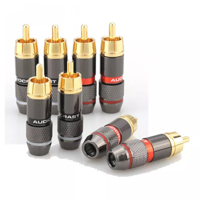 8Pcs Hifi RCA Plug Gold Plated 6mm Male Double Self-Locking Lotus Wire Connector