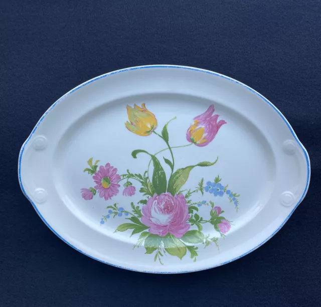 Taylor Smith oval Serving Platter With Tulips And Roses. Antique