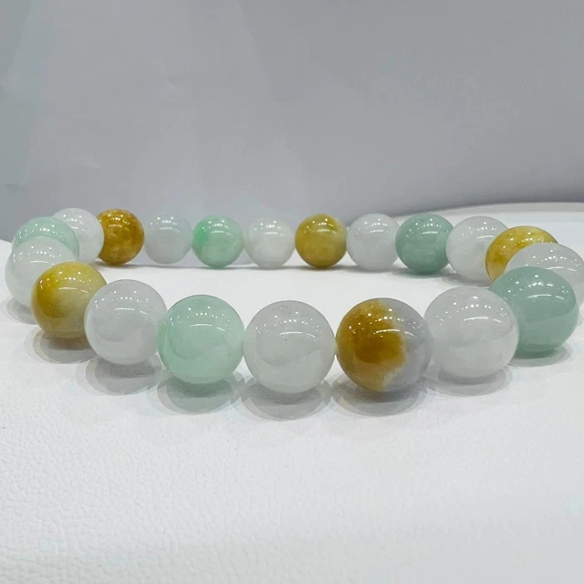 Type A Burmese Jade Bracelet Multicolored Clear Jade Texture Round Bead 9.5 MM