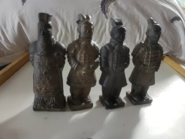 Vintage Xian Chinese Warriors of Qin Dynasty Handmade Terra Cotta Set Of 4