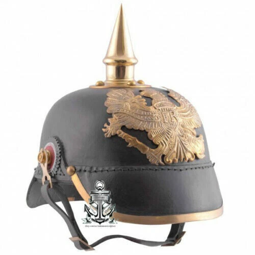 Casque Pickelhaube Prussien Officier En Cuir Vintage - Reproduction Pour Collection Ou Déguisement