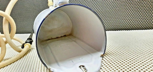 Antik Pressol Klistier 2L Emaille Weiß Meliert -blau Deko Vintage 9