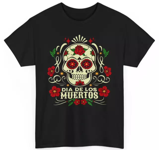 T-Shirt Dia De Los Muertos Shirt Halloween Latino Skull Roses Rock N Roll Biker