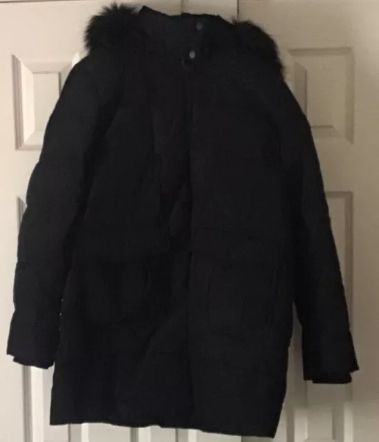 Marc New York Women's Black Duck Down Winter Coat Jacket Fur Trimmed Hood, Large