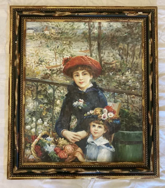 VINTAGE RENOIR OIL ON CANVAS ‘TWO SISTERS (ON THE TERRACE)’ REPLICA art painting