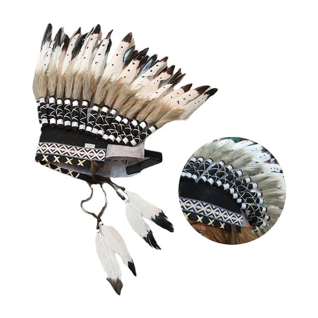 Coiffe Indienne En Plumes Pour Déguisement - Chapeau De Chef Carnaval, Spectacle - 45x35 Cm