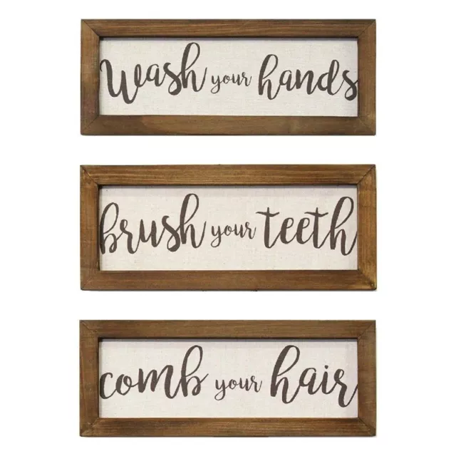 Stratton Home Decor 3 Piece Printed Linen Bathroom Rules Wall Art Set in Brown