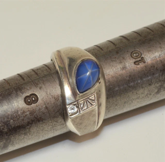 VTG Designer Sterling Silver Art Deco ring app. 1ct Star Sapphire Sz 9