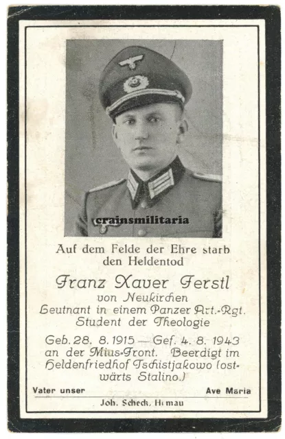 Orig. Sterbebild Priester 23.PD Panzer Leutnant Offizier + Mius Russland 1943