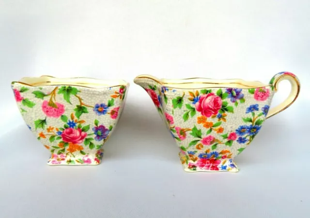 Royal Winton Old Cottage Chintz Creamer and Sugar Bowl Circa 1930s