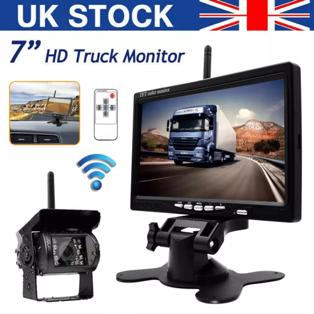 7" LCD Monitor Wireless Car Reversing Camera Cam for Truck Bus Van Rear View Kit