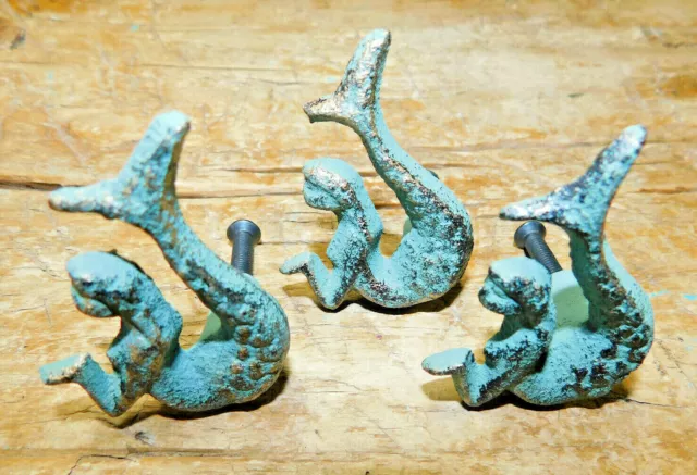 12 Cast Iron NAUTICAL MERMAID Style Drawer Pull, Barn Handle, Door Handles Beach