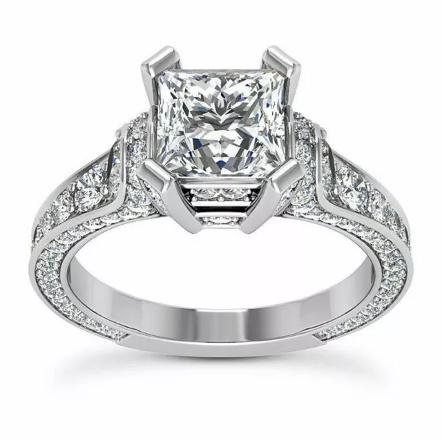 2.56ct White Princess Diamond Lab Created Engagement Ring Solid 925 Silver