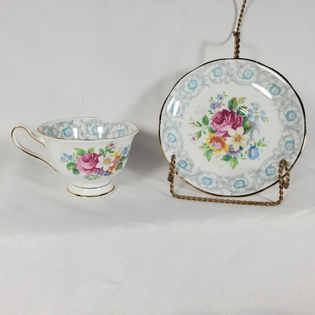 Royal Albert Demitasse Tea Cup and Saucer Set Fragrance Bone China Blue Flowers