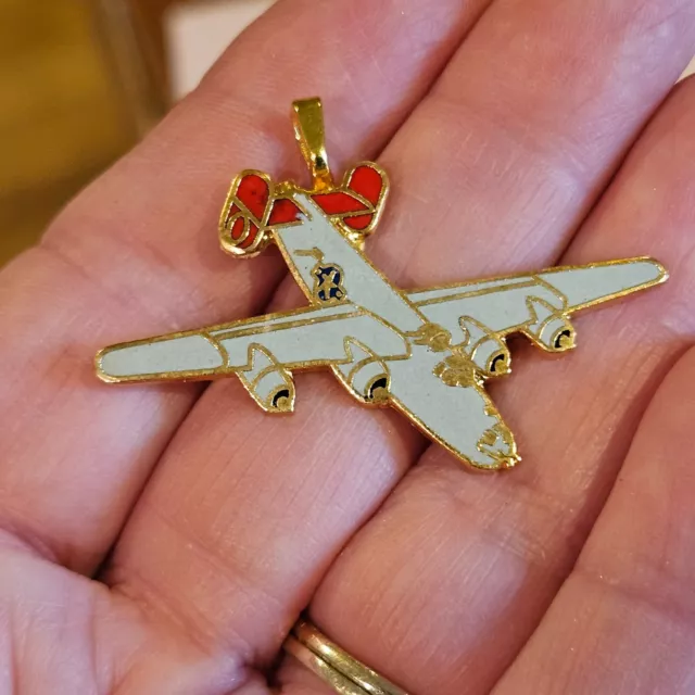 White Red and Gold Navy B-24 Liberator Bomber enamel painted charm/pendant