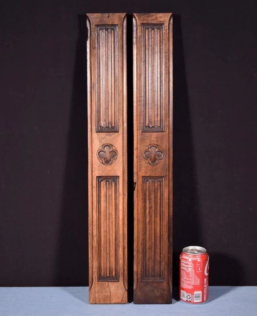 Pair of Gothic Linen Fold Carved Panels/Trim in Solid Walnut Wood