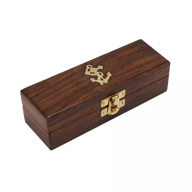 10x3,5x3 cm scatola di legno naturale massello ottone chiusura oro decorazione marittima regalo