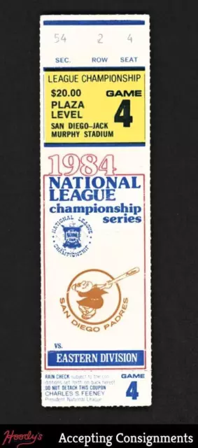 1984 National League Championship Series Ticket Game 4 Sec 54 Padres vs. Cubs
