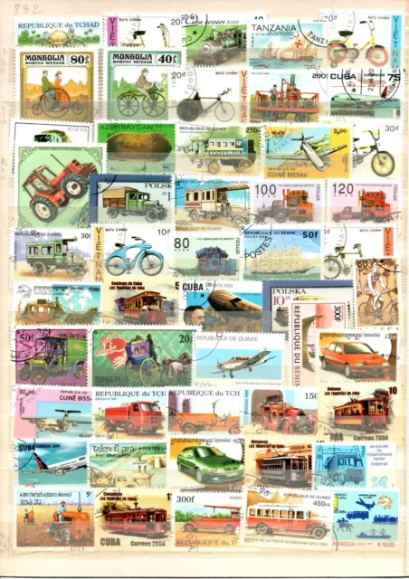 TIMBRES   lot de 50 timbres oblitérés thème transport .