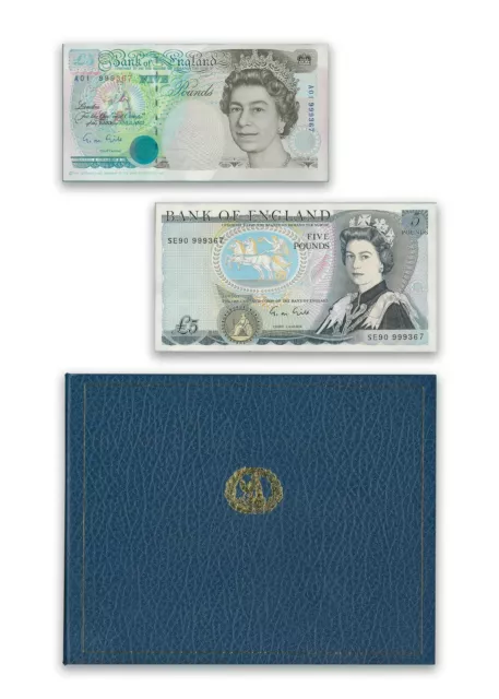 Great Britain £5 Banknotes First Prefix A01 & Last Prefix SE90 UNC in Folder