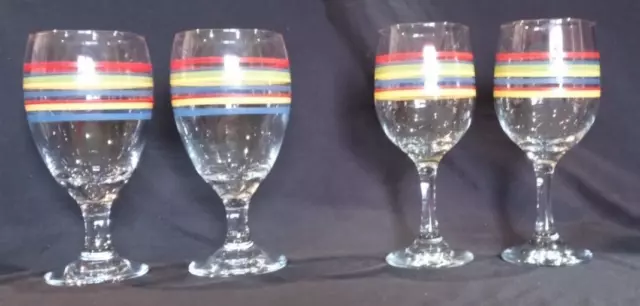 LIBBEY Fiesta Mambo Stripes Clear Glass Stemmed 2 Water Goblets & 2 Wine Goblets