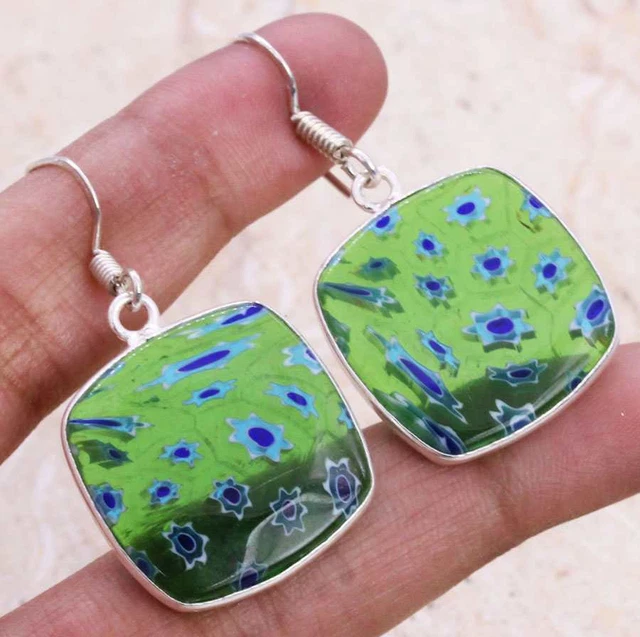 Dichroic Glass 925 Silver Plated Handmade Earrings of 1.5" Ethnic Gift
