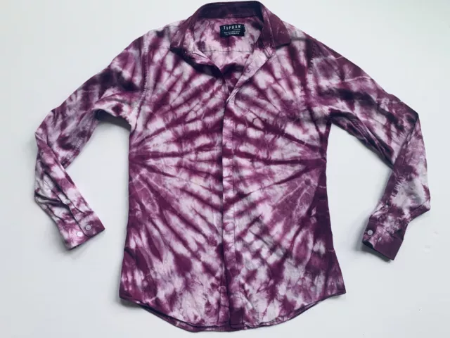 TOPMAN for ASOS Sz M Purple Tie Dye Button Down Collared Long Sleeve Shirt Mens