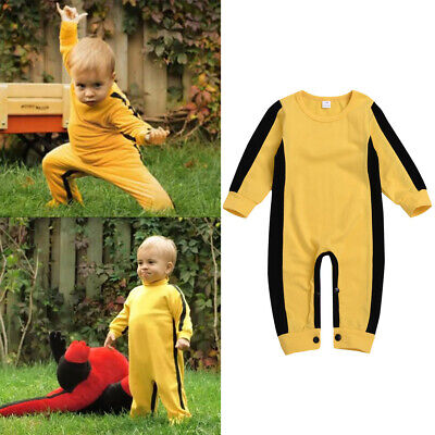 Baby Girls Boys Kungfu Jumpsuit Romper Side-Striped Long Sleeve Outfit Age 3-24M