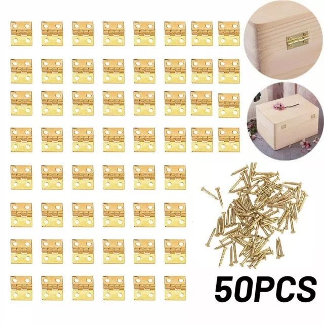 50x Small Hinges With Screws Brassed Jewellery Box Miniature Cabinet Dolls House