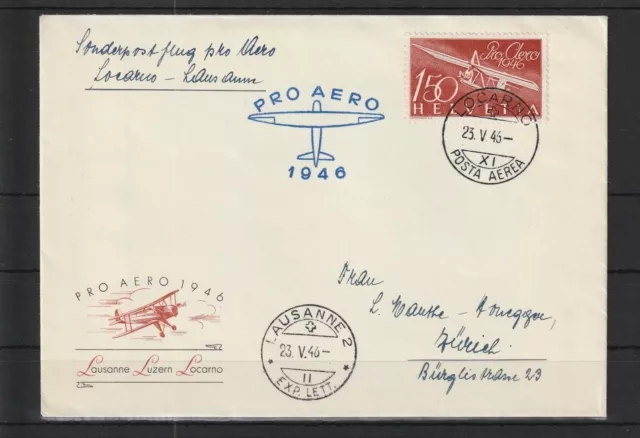 CH Pro Aero 1946 Brief Locarno nach ZürichSonderflug Locarno - Lausanne #1104564