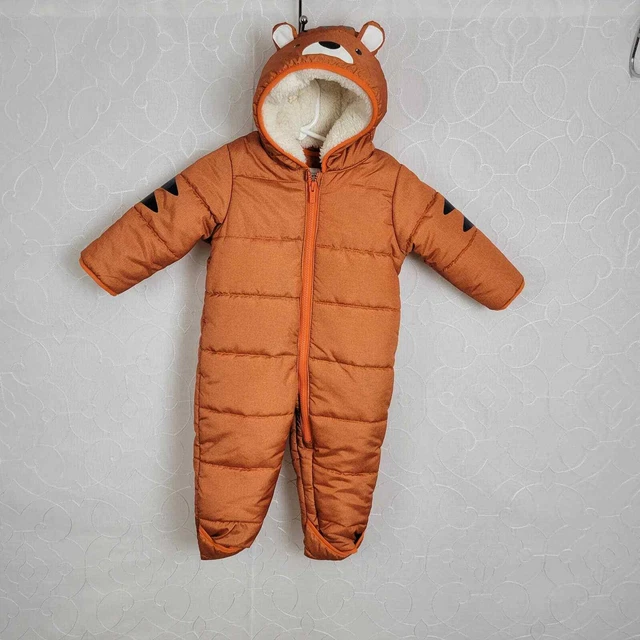 Carters Infant Baby Boys Snowsuit One Size Orange Hooded Tiger Pram Bodysuit NEW
