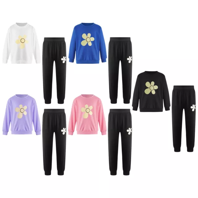 Kids Girls Tracksuit Elastic Waistband Sweatsuit 2Pcs Loungewear Running Cute